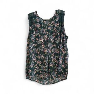 Daniel Rainn Floral Lace Trim Blouse - Dark Green